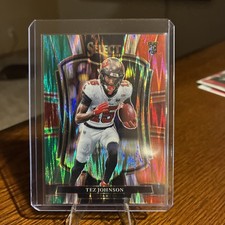 2025 Panini Select Football Tez Johnson Premier Level Green and Red Shock Prizm