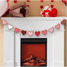 Valentine'S Day Wooden Banner Garland Decor Vintage Heart Hanging Garland with W