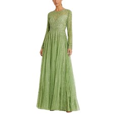 Mac Duggal 5636 Green Formal Dress Sequin Long Sleeve A-Line Evening Gown Size 8