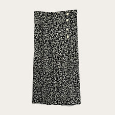 Vintage California Influence Black Floral Wrap Skirt Rayon Button Front Maxi