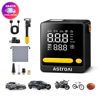 AstroAI Mini Elektrische Luftpumpe 103Bar Autostop Dual Display Fahrradpumpe