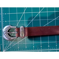 Mens Brown Harness Cowhide Leather Western Belt Silver Buckle Made in USA 34 85