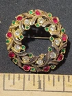 Vintage Eisenberg Ice Brooch Pin Gold Tone Wreath Signed