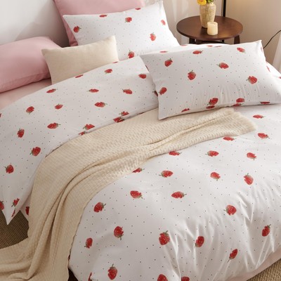 Duvet Cover Twin Size Red Strawberry Bedding Set Cute Strawberries Polka Dots...