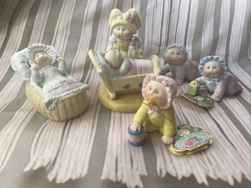 Vtg 1980s Cabbage Patch Kid Baby Themed Figures Lot Of 5 Mini Figurines Ceramic