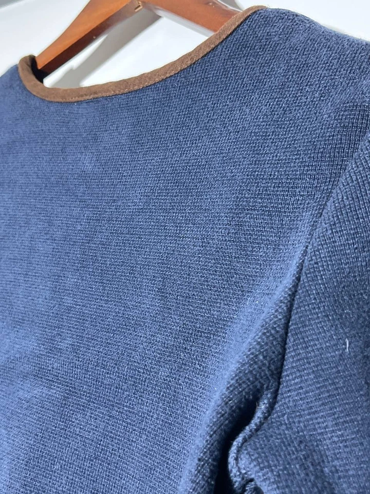 U.S. Polo Assn. Blue Knit Cardigan Jacket Women’s Size S Suede Trim Elbow Patche - Image 4 of 4