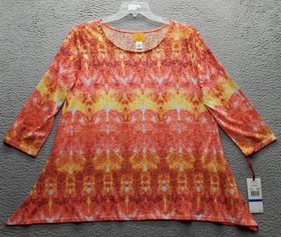 Ruby Rd. Blouse Top Womens XL Multi Tie Dye Rhinestones Round Neck Pullover
