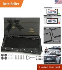 2 Pack Bling License Plate Frames for Women, Stainless Steel, 1200pcs Rhinest...