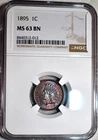 NGC MS-63 BN 1895 Indian Head Cent, Beautifully Toned, PQ specimen.