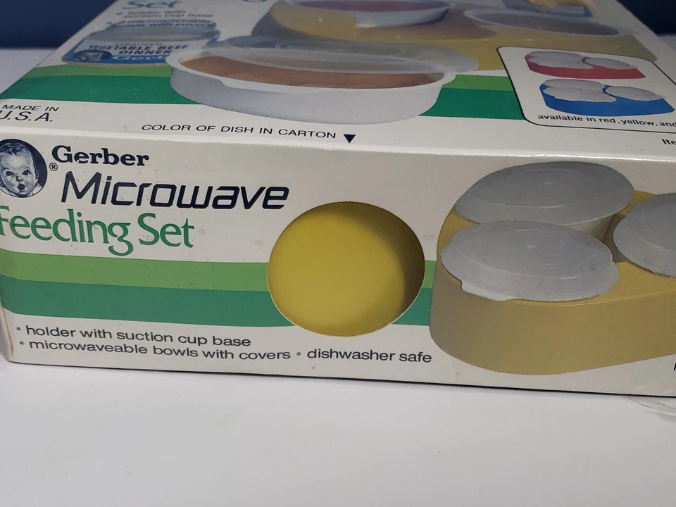 Nuevo Antiguo Stock Vintage Gerber Juego de Alimentación Microondas Amarillo en Plástico Foto 4 de 4