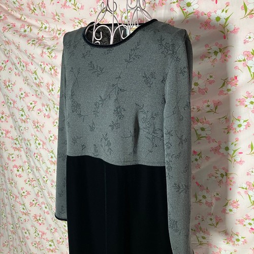 vintage dress black grey floral velvet 90s | S-M | minimal 1990s maxi Talbots - Picture 5 of 8