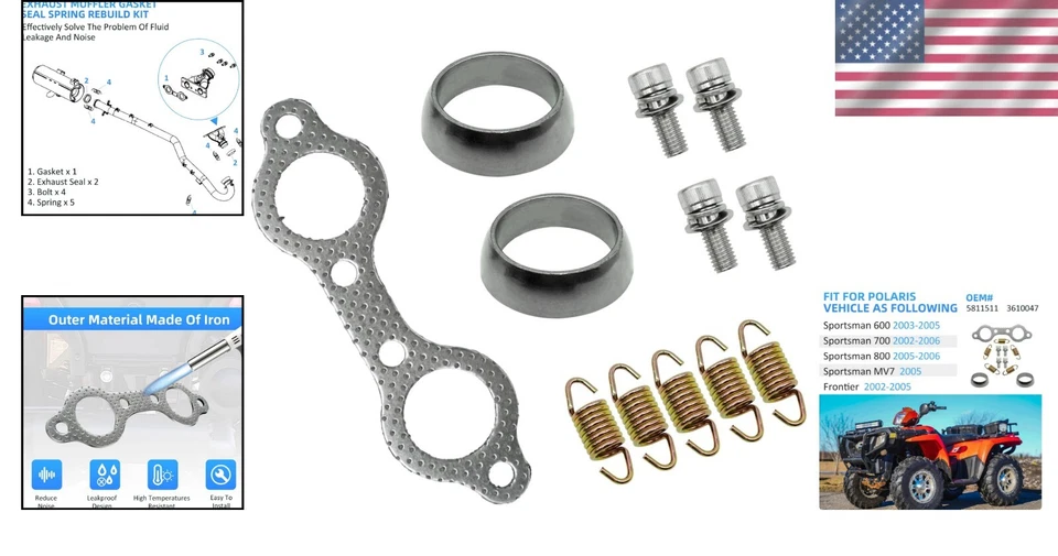 OEM Exhaust Muffler Kit for Polaris Sportsman 600 700 800 - Leak Repair Solution Foto 2 de 4