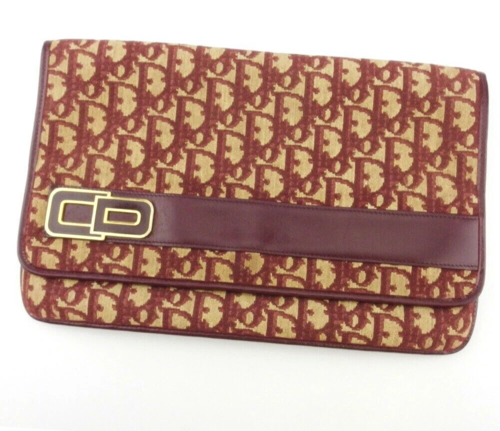 Sac pochette Christian Dior deuxième sac trotteur bordeaux beige toile cuir