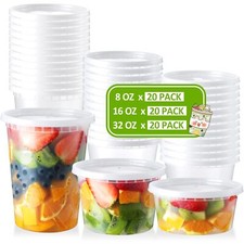 60 Set Deli-Containers-with-Lids 8oz 16oz 32oz Combo Plastic-Food-Storage-Con...