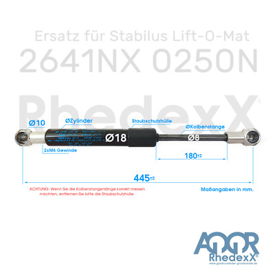 Molla A Gas Di Ricambio Per Ammortizzatore A Gas LIFTOMAT 195 Mm 450N Grigio - Foto 13