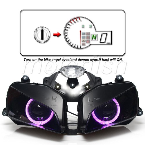 Assembled Projector Headlight Purple Halo Ring Fits for Honda CBR600RR 2003-2006 - Picture 2 of 24