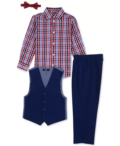 Nautica Little Boys Check-Print Shirt, Vest, Pants-Size:7US/ NO BOW TIE. - Picture 2 of 14