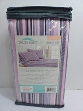 Truly Soft Everyday Twin Sheet Set Pink, Purples, White Stripes NEW