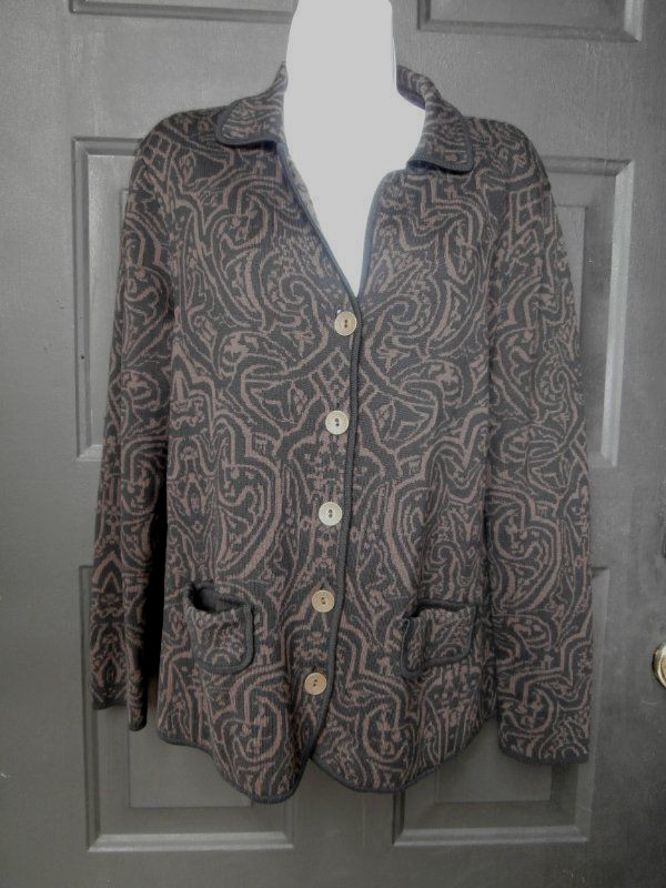 NWT NEW CHICOS JACKET BLAZER SILK SZ 1 BLACK DARK BROWN POCKETS