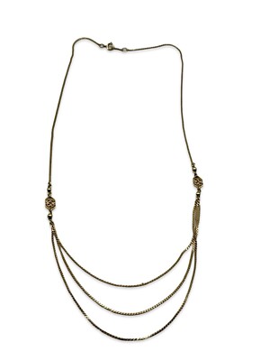 Vintage Goldtone Multi Strand Layered Chain Necklace 22  W/ Scroll Accents