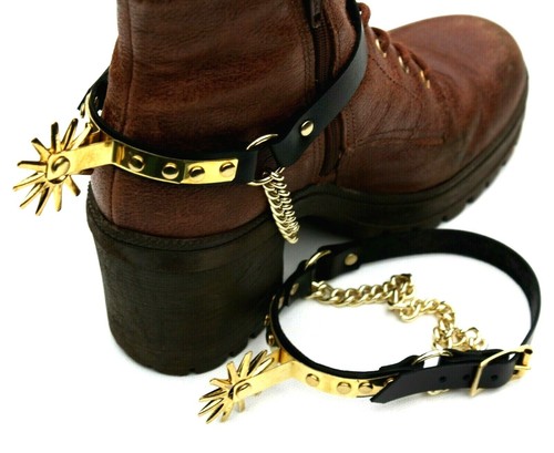 Botas Mujer Par Negro Oro Espolear Cadena Steampunk Biker Rock | eBay