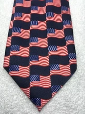 BERGAMO NEW YORK MENS BLACK WITH AMERICAN FLAGS PRINT 4 X 60 NWOT