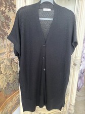 Masai Black Knitted Long Vest 100% Wool Short Sleeves Buttons Up Sz M Pristine