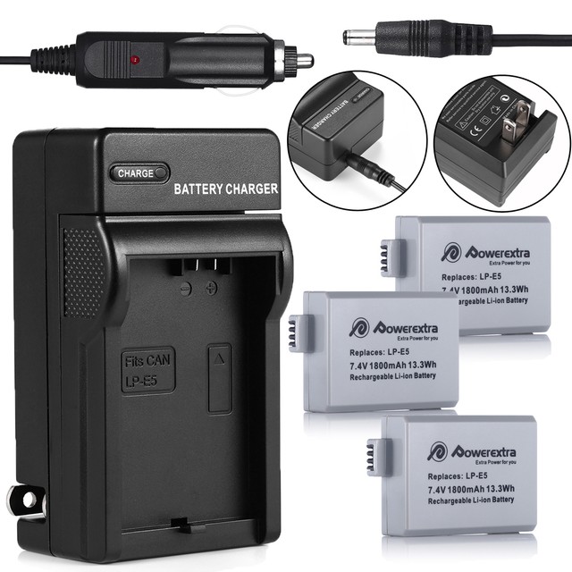 3 Pack 1800mAh LPE5 LPE5 Battery +Charger For Canon Rebel Xs Xsi T1i