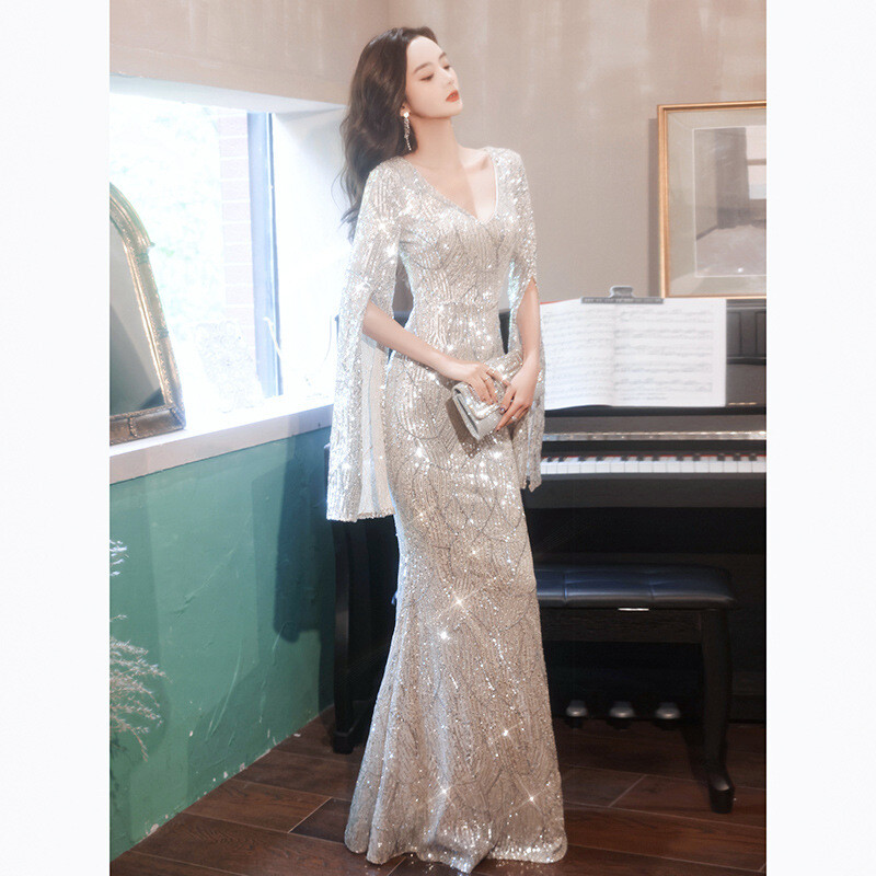 Female Evening Fishtail Dress Fashion Elegant Banquet Lady Shiny Long Dress  | eBay