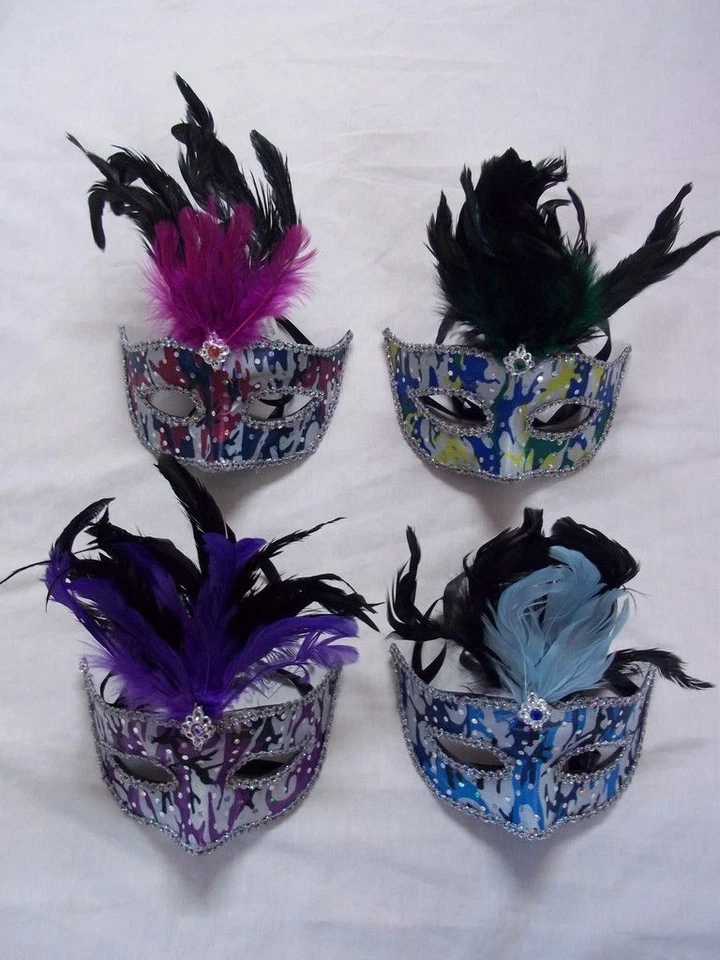 Mask Venetian Mask Masquerade Feathered Mask 4 Multi Colors To Choose From - Image 2 of 2