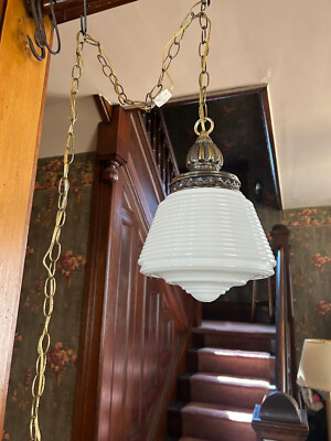 Reclaimed Mid Century Milk Glass Swag Light, New Electric & Socket, Free S/H