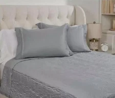 Northern Night Cotton Embroidered Coverlet Blanket Set Gray Patterned FULL Size