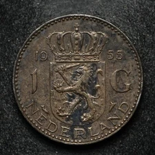 1955 Netherlands 1 Gulden .720 Silver Coin AU (bb16262)