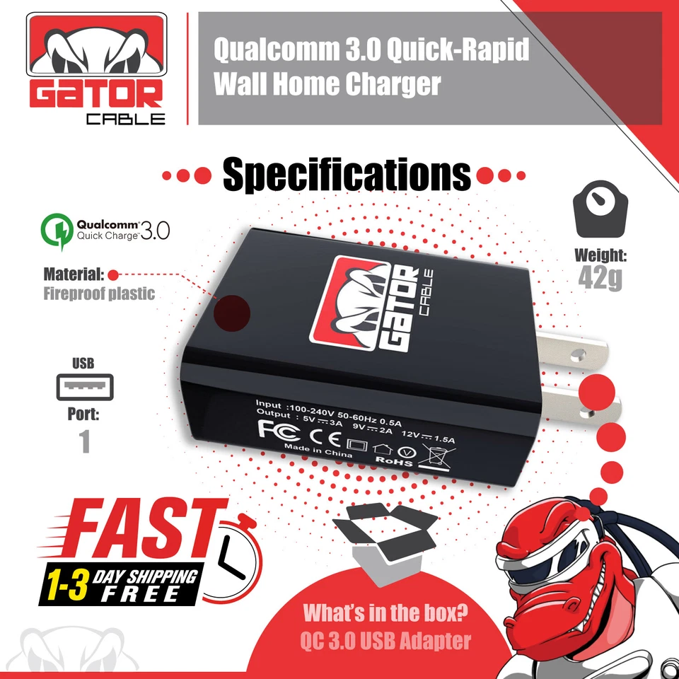 2x USB 3.0 Wall Charger Adapter Power Plug QC Qualcomm Fast Quick Charge 18W Qi - Image 4 of 4