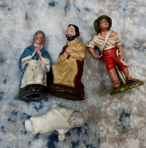Vintage Shabby Chic Eclectic Nativity Set 11 Pieces Chalkware Plaster - Picture 8 of 12