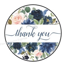 30 THANK YOU BLUE FLOWERS ENVELOPE SEALS LABELS PARTY FAVORS STICKERS 1.5" ROUND