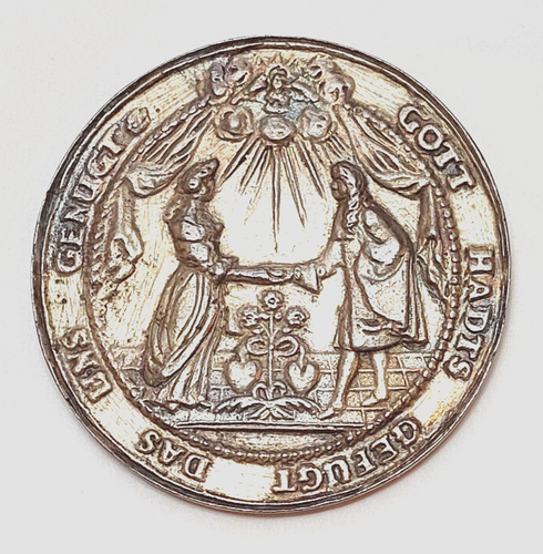 LESEN: Liebe und Ehe Brautpaar Silber 54,6g Ø55,6mm 17. Jh. Medaille ohne Jahr