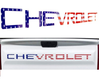 Blue US Flag Rear Letter Inserts 2019-2026 Chevrolet Silverado 1500 2500 3500