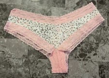 NWT VICTORIA'S SECRET XL PINK GREY LEOPARD CHEETAH LACE RARE CHEEKY PANTIES