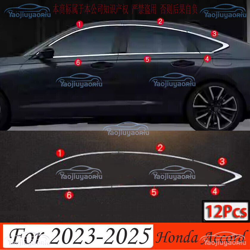 Stainless window frame Strip Trim Accessories For 2023-2025 Honda Accord 12Pcs