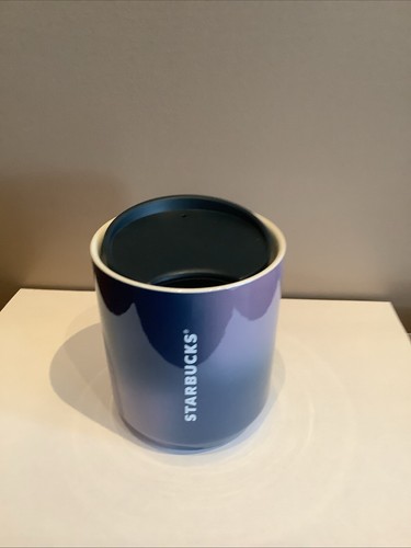 2021 Starbucks 8 Fl Oz Ceramic Mug w/Lid Irredescent Ombre Purple/Blue No Handle