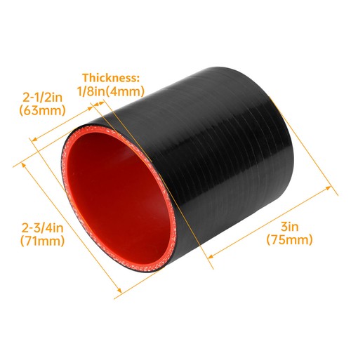 2.5" 63mm Universal Aluminum Turbo Intercooler Pipe Kit + Hose + Clamp Black - Picture 5 of 18
