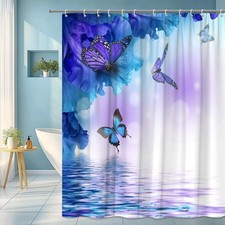 Butterfly Shower Curtain with Blue and Purple Floral Design