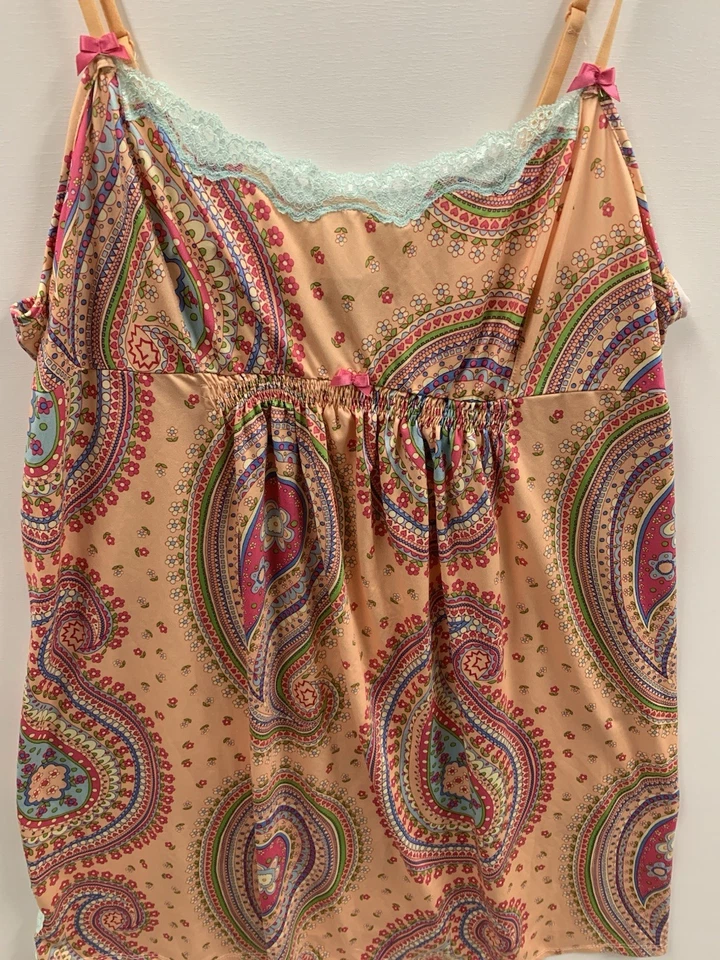 Vestido sin Mangas Betsey Johnson Melocotón Paisley Floral Encaje Años 90 XL, Betseyville Foto 2 de 4