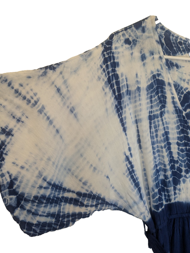 Neu mit Etikett Japna Batik-Stil Maxi Kimono wie Kleid blau weiß Damengröße M mit Gürtel - Bild 6 von 19