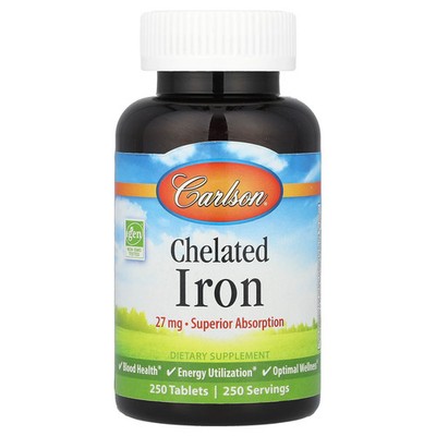 Carlson Labs Chelated Iron 250 Tablets Gluten-Free, Milk-Free,