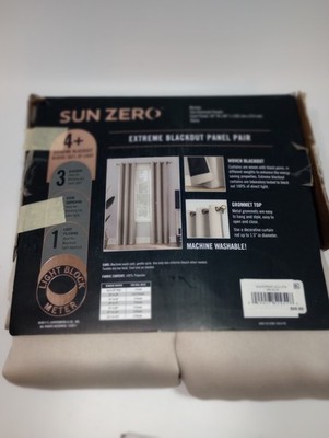 SUN ZERO Extreme Blackout Curtain Panels 100% Theater Grade Taupe 84'' X 40''...