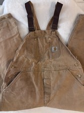 Carhartt Duck Bib Overalls Mens 38x29 Red Quilted Lined Double Knee Zip Leg