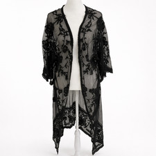 Dizzire Black Sheer Lace Duster Cardigan Victorian Whimsigoth Romantic Floral M
