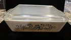Vtg Pyrex Homestead  1 1/2 Qt 503 Refrigertor Dish & Lid Tan Speckled Blue